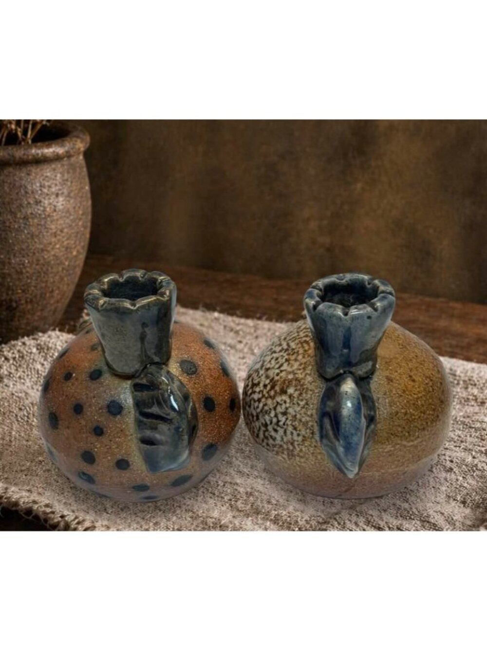 Pair of Studio Pottery Chicken Candle Holders | Handcrafted Stoneware Hen - Picture 9 of 11